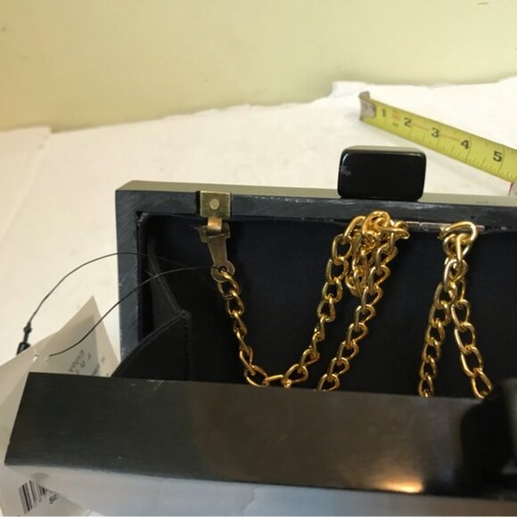 Lulu NYC NEW Zebra Acrylic Box Clutch Glitter Crossbody Shoulder Bag Gold Black - Picture 5 of 16